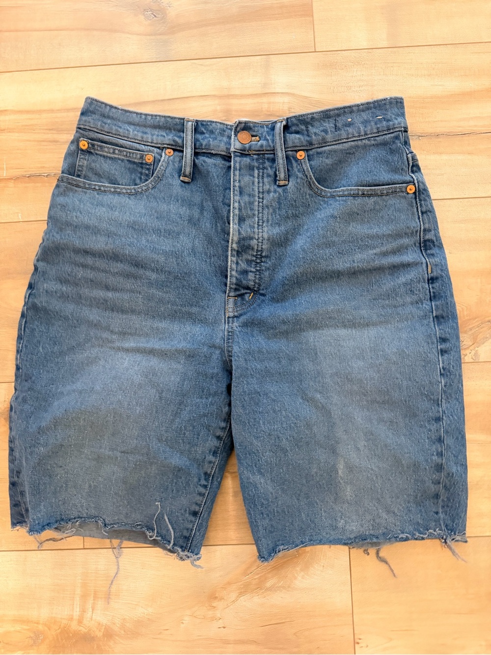 Madewell high rise long denim shorts